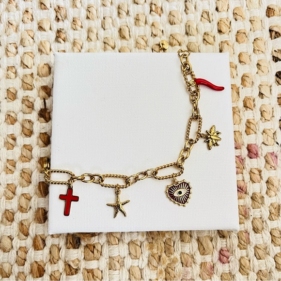 Anthropologie Gold red chili bee evil eye star fish Bracelet Charms - Picture 1 of 2